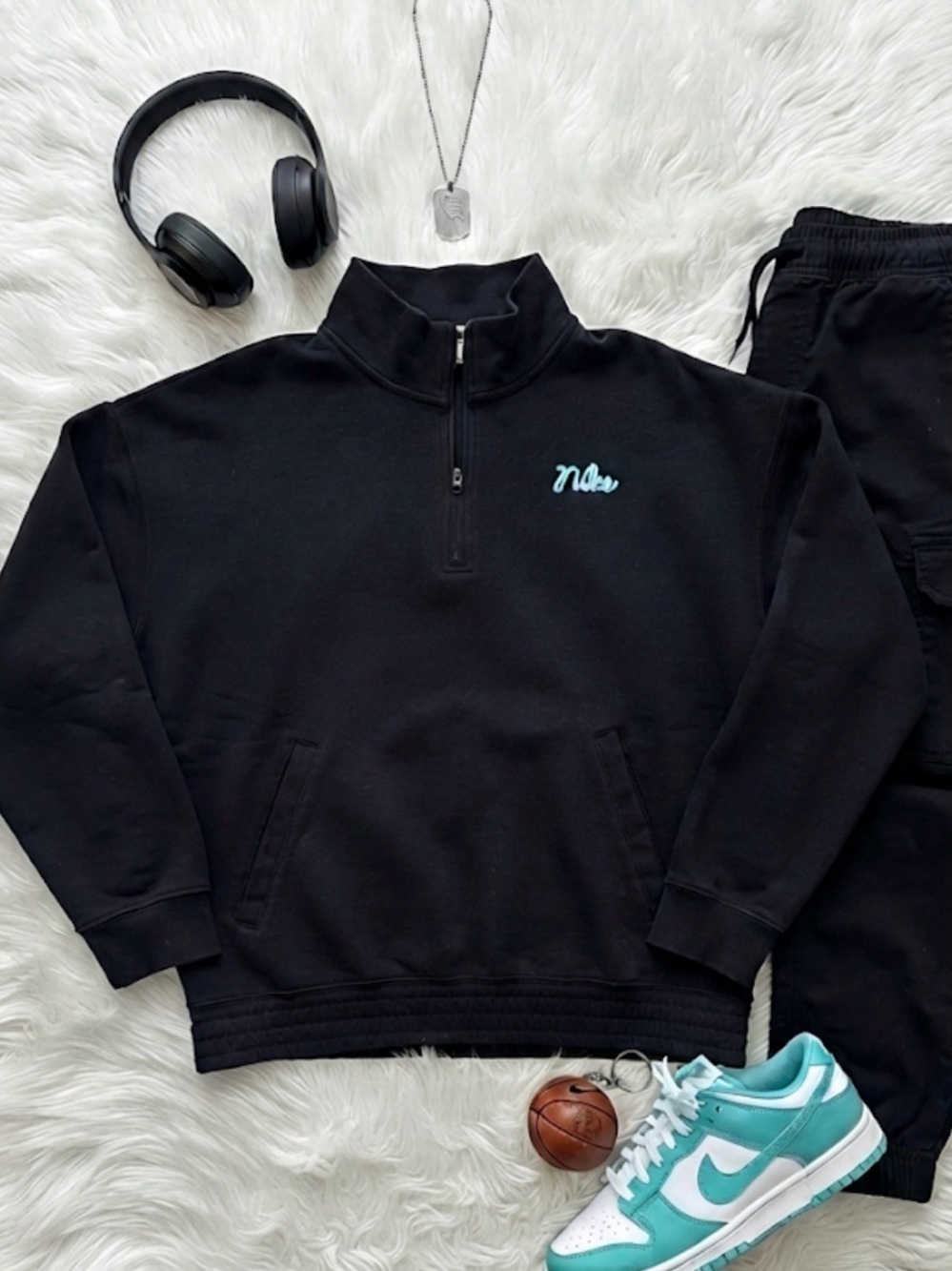 Nike Black Quarter-Zip Pullover with Embroidered Script